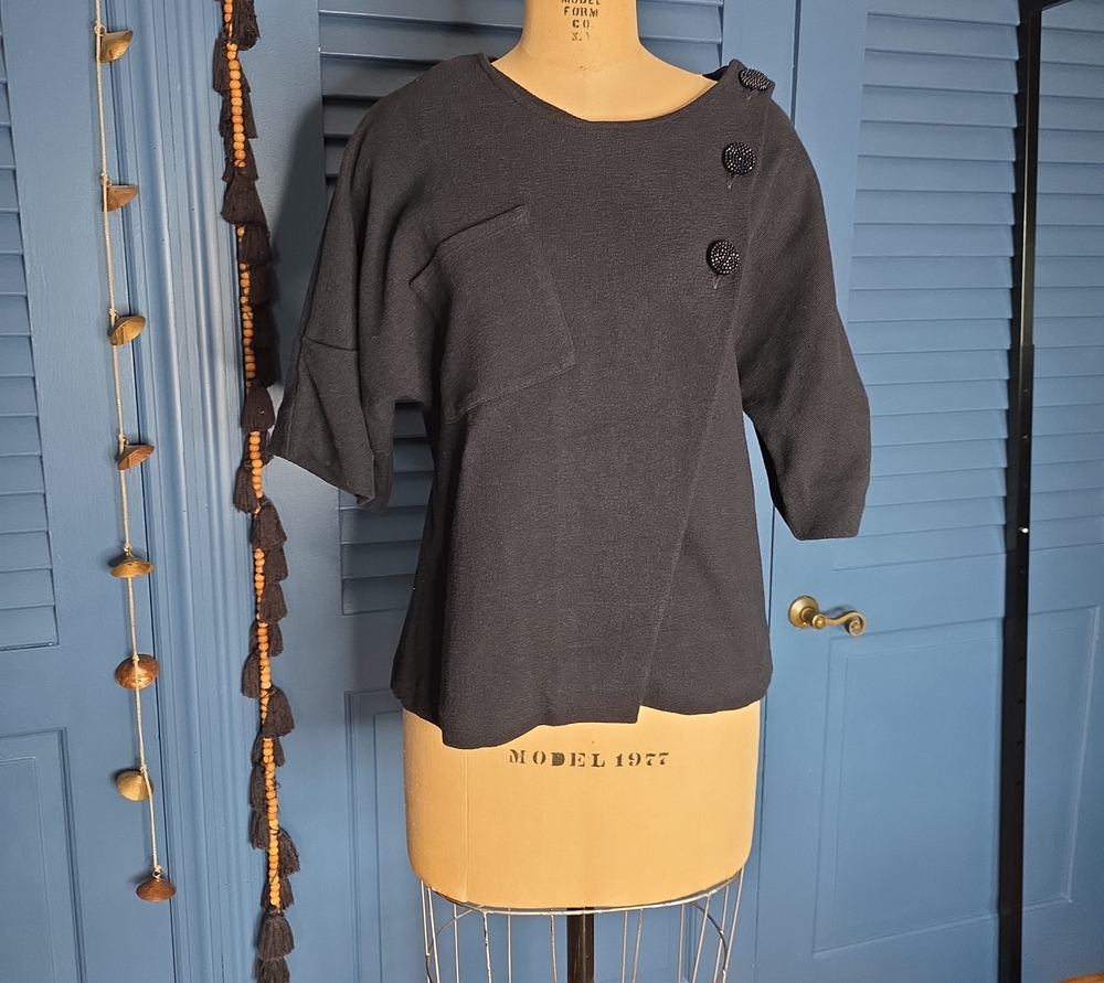 Chalet Black Short-Sleeve Knit Top with Button Accents